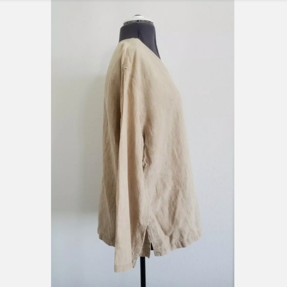 J Jill 100% Linen Pocket Blouse Sz LP Petite Large Beige Overshirt - Picture 3 of 5